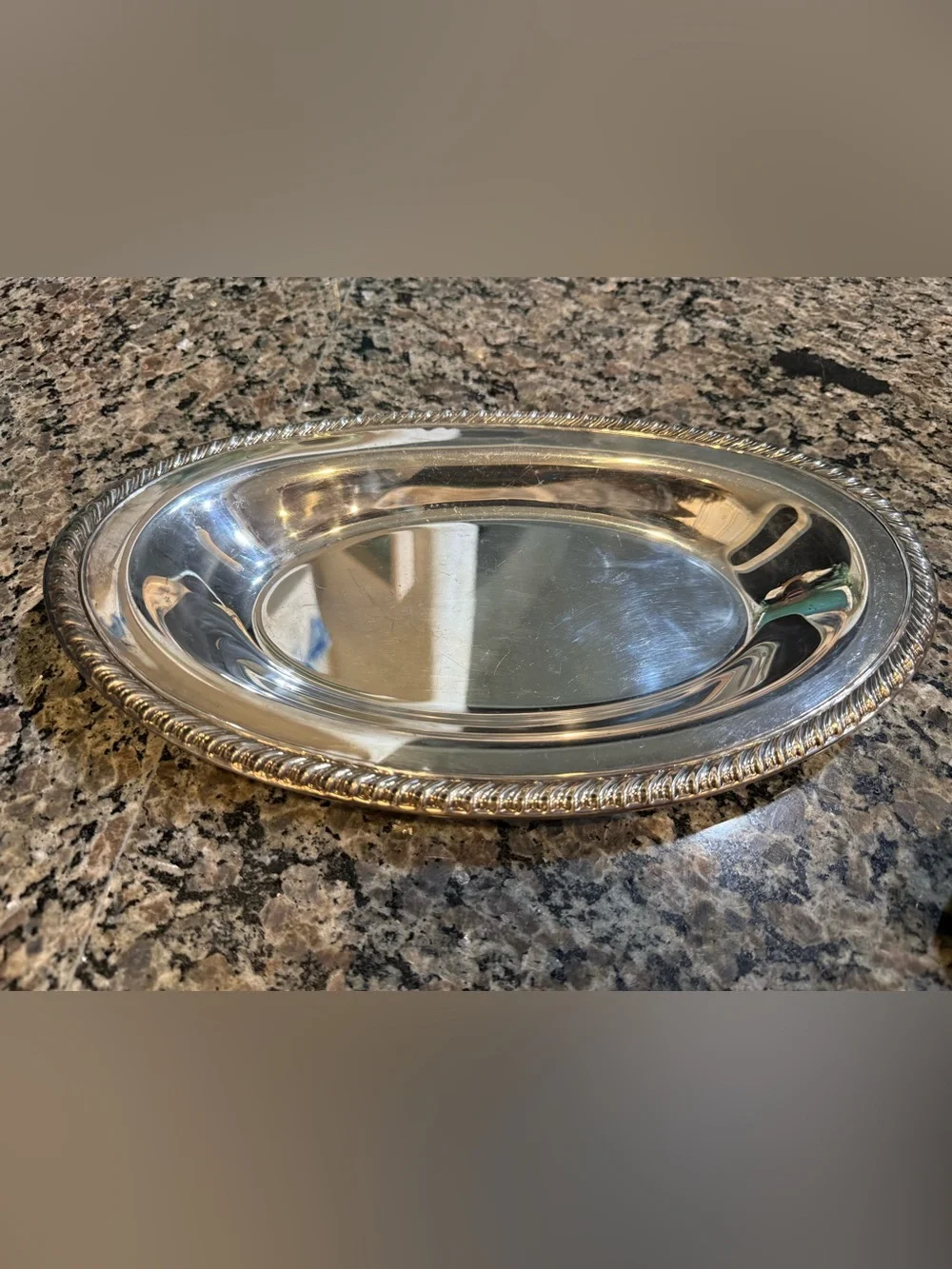 International Silver Co Silver Plate Oval Rope Edge Serving Tray 12.5